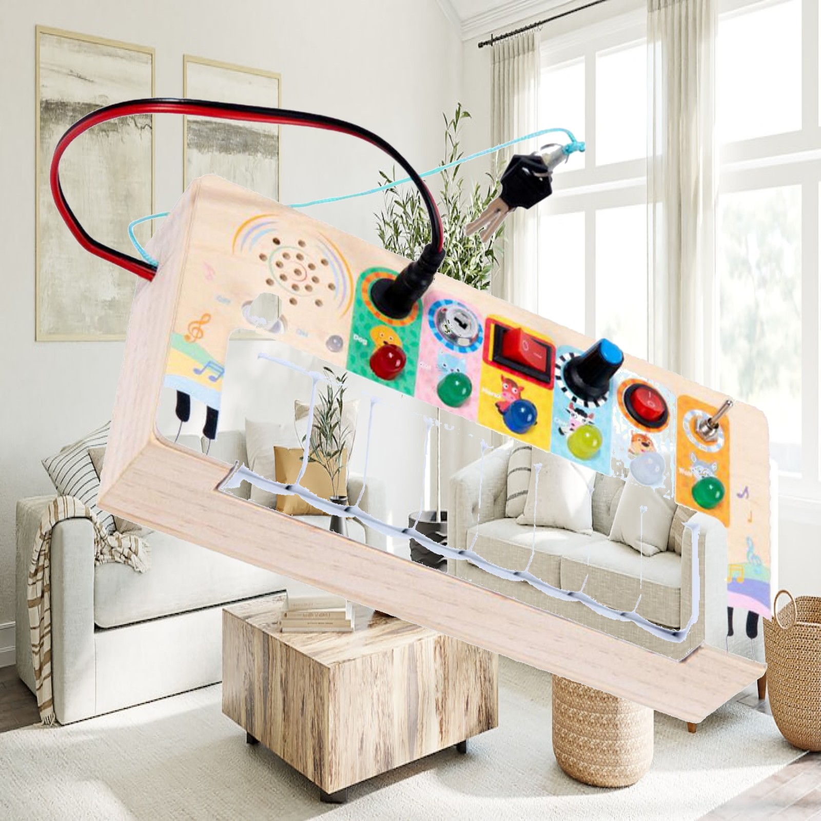 Montessori Wooden Busy Board Toddler - Kleinkind-Beschäftigungsbrett Holz-Schalter-Piano DIY-Zubehör Sensorisches Spielzeug für